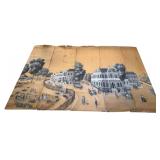 Large Hand-Painted Scenic Wallpaper Mural Depicting Lower Broadway, New York, 19th-Early 20th C.