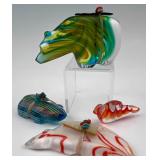 Four Zuni Art Glass Bear & Bird Fetishes