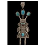Garrett Hale, Large Navajo Sterling Silver Turquoise Kachina Pendant