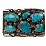 Orville Tsinnie, Navajo Sterling Silver Turquoise Belt Buckle