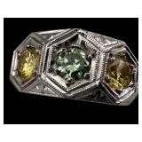 18K White Gold Green And Yellow Diamond Ring