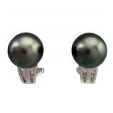 14K White Gold Diamond Pearl Earrings