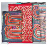 Group of 4 Guna Mola Panels Geometric and Abstract