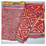Group of 3 Guna Mola Panels Nested Triangular Spiral Grid Designs