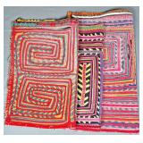 Group of 3 Guna Mola Panels Geometric Labyrinth with Striped Fills