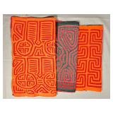 Group of 3 Guna Mola Panels Geometric Abstracts