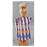 Guna Nuchu Carved Wood Medicine Figure in Purple and White Striped Woven Tunic