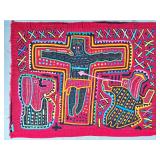 Guna Mola Panel Crucifixion Scene with Flanking Figures