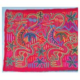 Guna Mola Panel Two Spectacled Pelicans with Fish