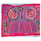 Guna Mola Panel Paired Nightbirds with Central Spirit Figure