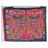 Guna Mola Panel Paired Owls with Fish
