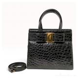 Salvatore Ferragamo Black Crocodile Embossed Leather Vara Bow Top Handle Bag