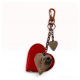 Yves Saint Laurent Red Leather and Metal Multi-Heart Keychain