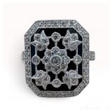 14k White Gold Onyx and Diamond Ring