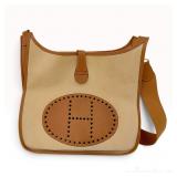 Hermes Evelyne I PM Shoulder Bag in Toile Canvas and Gold Leather