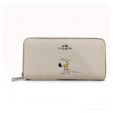 Coach x Peanuts Snoopy and Woodstock Accordion Zip Wallet in Chalk Leather