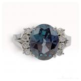 Kyocera Crescent Vert 3.64 Carat Recrystallized Alexandrite and Diamond Platinum Ring