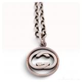 Gucci Sterling Silver Interlocking G Spinning Pendant Necklace