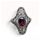 Art Deco 18k White Gold Ruby Ring