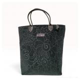 Longchamp Black Flocked Floral Textile Tote Bag