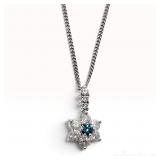 0.53 Carat Blue and White Diamond Flower Pendant Necklace in 18K White Gold and Pt850 Platinum
