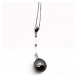 Tahitian Pearl and Diamond Platinum and 18K White Gold Drop Pendant Necklace