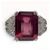 Platinum Rhodolite Garnet and Diamond Cocktail Ring