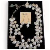 Estate Sterling Silver Coin Pearl Necklace & Earrings Set