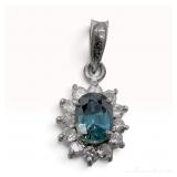 Vintage 0.51 Carat Teal Sapphire and Diamond Halo Pendant in Pt850 Platinum