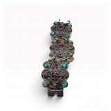 Estate Mexican Turquoise Coral Amethyst Bracelet