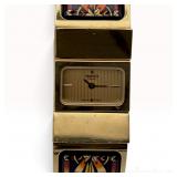 Hermes Loquet Gold Plated and Enamel Bangle Watch Reference L01.201