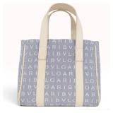 Bvlgari Logomania Mini Tote Bag in Blue Denim Jacquard and Cream Leather
