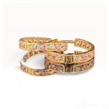 14k Pink & White Ice Hoop Earrings