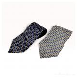 Two Gucci Men's 100% Silk Equestrian and Geometric Pattern Neckties