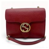 Gucci Small Red Grained Leather Interlocking G Shoulder Bag
