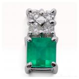 Platinum 0.66 Carat Emerald and 0.15 Carat Diamond Pendant