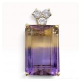 18K Yellow Gold Ametrine and Diamond Pendant