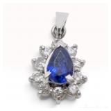 Platinum Pear Cut Sapphire and Diamond Cluster Pendant