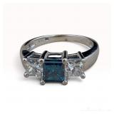 14k Blue and White Diamond Ring