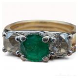 Estate 14k Yellow Gold Emerald and Diamond Ring