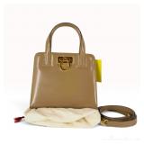 Salvatore Ferragamo Gancini Top Handle Bag in Taupe Patent Leather