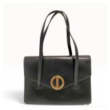 Christian Dior Vintage Black Leather CD Clasp Shoulder Bag