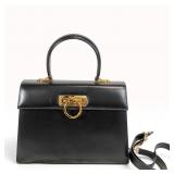 Salvatore Ferragamo Black Leather Gancini Top Handle Bag