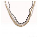 Chanel 2011 Triple Strand CC Logo Necklace with Faux Pearls and Mixed Metal Chains
