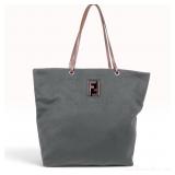 Fendi Charcoal Grey Felt and Mahogany Leather Zucca Logo Tote Bag