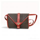 Vintage Yves Saint Laurent Monogram Woven Canvas and Red Leather Crossbody Handbag