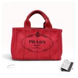 Prada Canapa Small Canvas Tote Bag Rosso BN2439