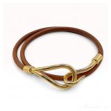 Hermes Brown Leather Jumbo Hook Double Wrap Bracelet