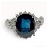 Platinum 2.92 Carat Blue Sapphire and Diamond Cluster Cocktail Ring