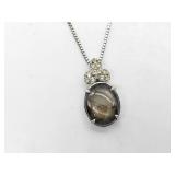 18 Karat White Gold Black Star Sapphire and Diamond Pendant Necklace